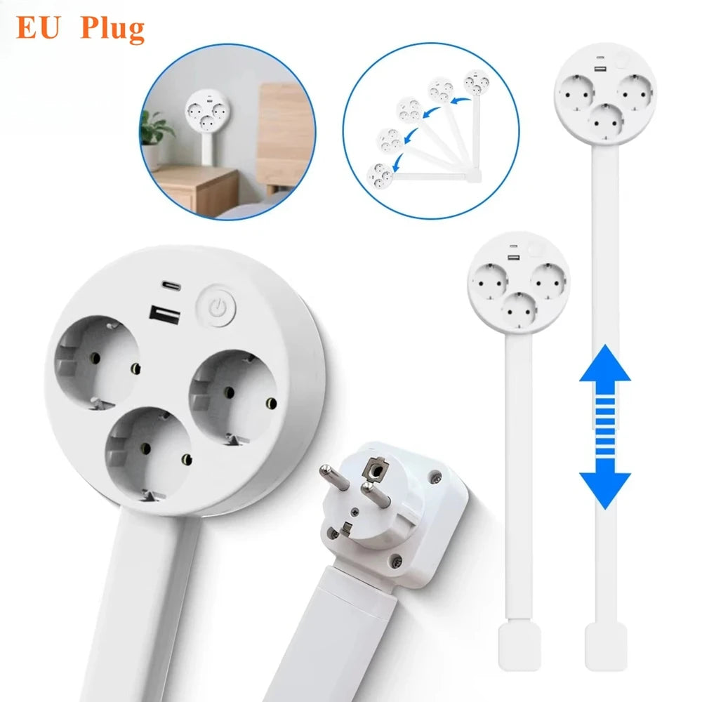 Rotates 180° Electrical Outlet Extender Adjustable Length Extension Cable US Plug Home Wall Desktop Ground Electric Socket