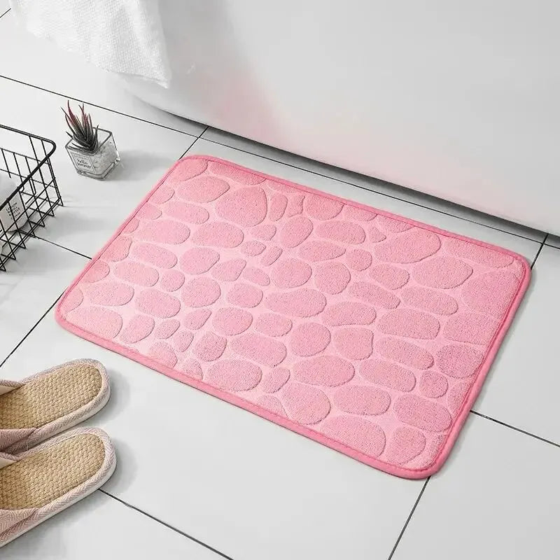 1Pc Embossed Fiber Carpet, Bathroom Living Room anti Slip Mat, Pebble Floor Mat, Household Items