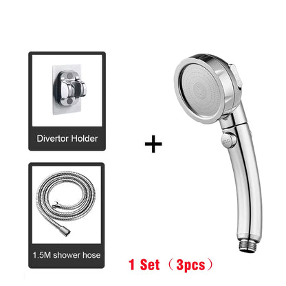 3-Mode High-Pressure Handheld Shower Head – Water-Saving Chrome Finish with One-Key Stop Button & Hose