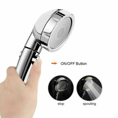 3-Mode High-Pressure Handheld Shower Head – Water-Saving Chrome Finish with One-Key Stop Button & Hose
