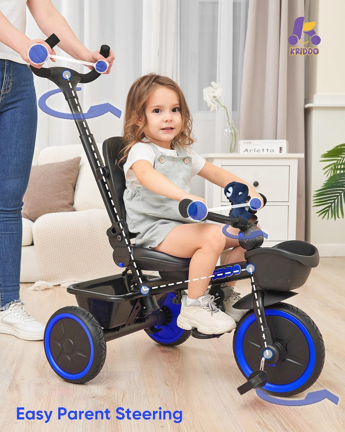 7-in-1 Grow-With-Me Toddler Tricycle Stroller for Ages 18 Months–5 Years with Rotatable Seat, Adjustable Push Handle, Folding Design, Canopy & Cup Holder – Blue