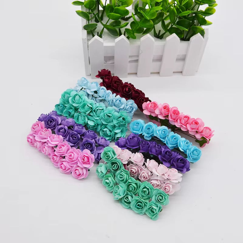 72Pcs/Lot 2CM Multicolor Paper Artificial Flowers Mini Rose Flower Head Wedding Bouquet Scrapbooking Party Home Decoration