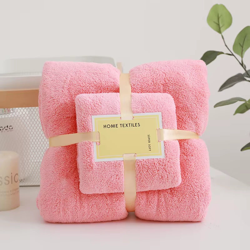 2PC Bath Towels Set Super Soft Highly Absorbent Quick-Drying Coral Velvet Bath Towel for Adults Hotel & Spa Use