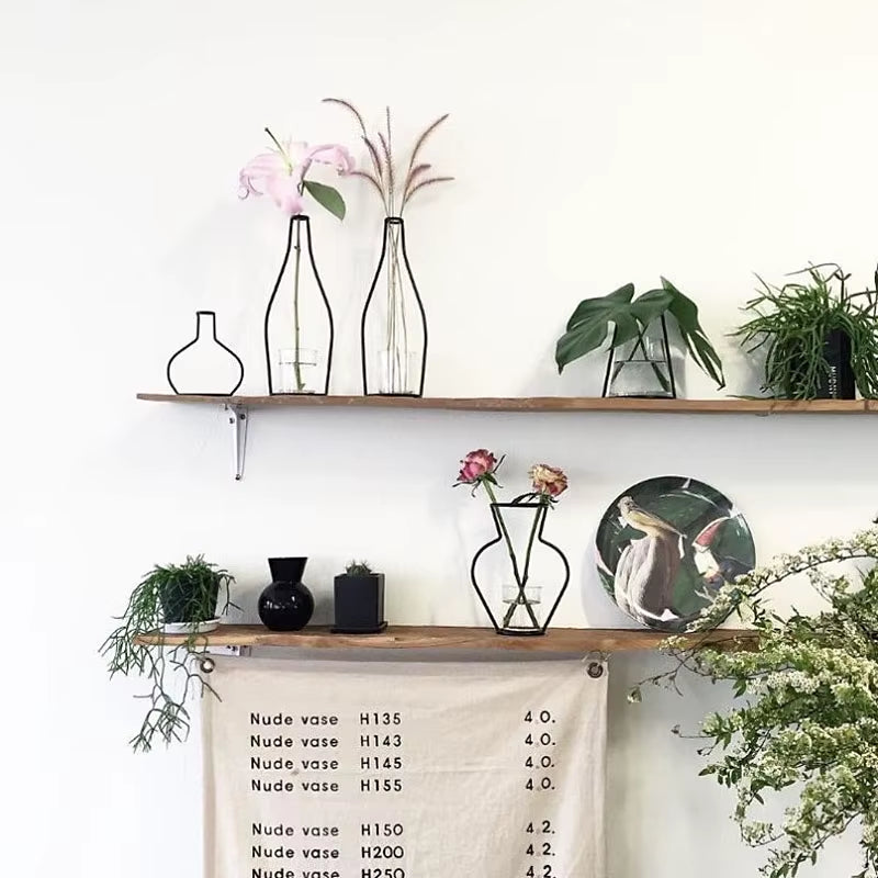 Retro Iron Line Table Flowers Vase Pot Ornament Metal Plant Holder Nordic Styles Flower Vase Home Garden Decorations Wedding