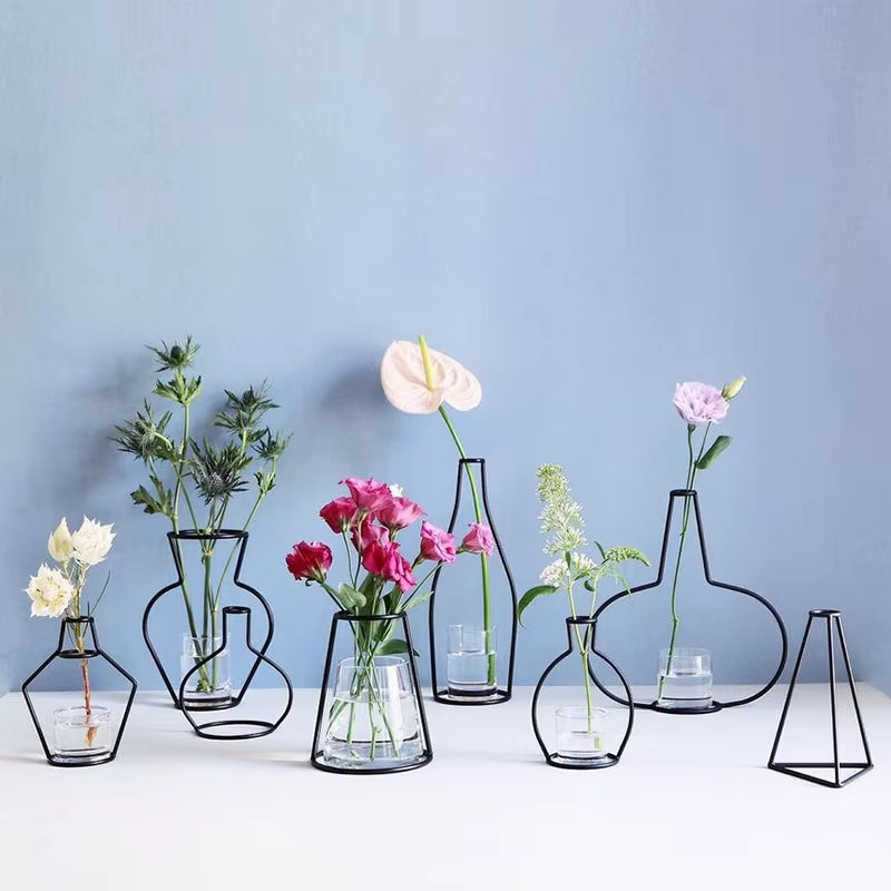 Retro Iron Line Table Flowers Vase Pot Ornament Metal Plant Holder Nordic Styles Flower Vase Home Garden Decorations Wedding