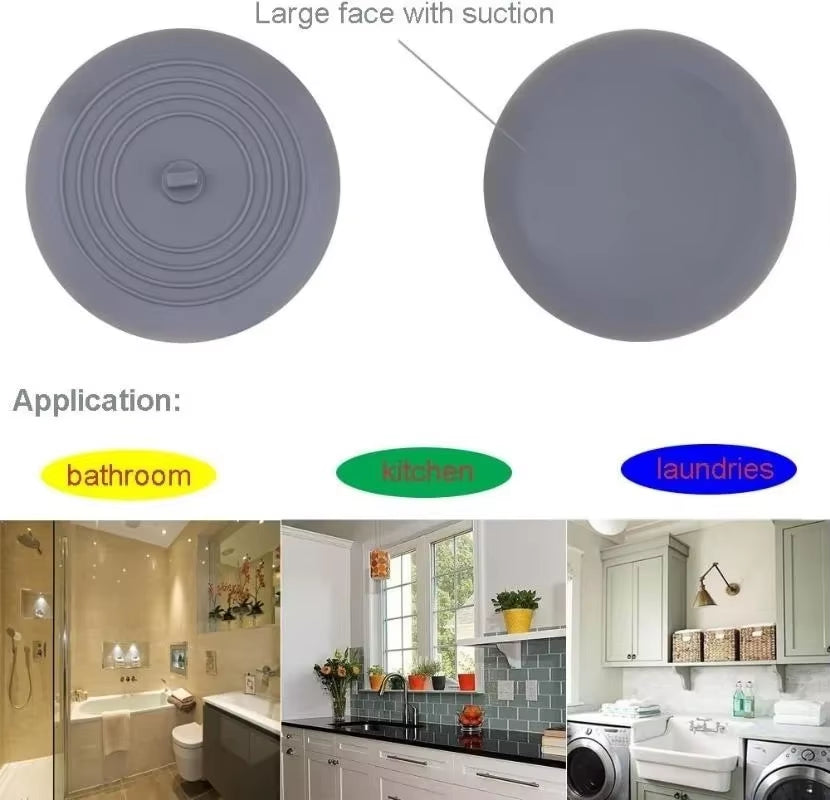 6 Inches Large Silicone Drain Plug Hair Stopper Flat Suction Cover Tub Stopper Leakage-Proof Drain Cover Bathroom Accessories