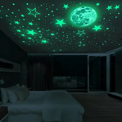 Luminous 3D Stars Dots Wall Sticker for Kids Room Bedroom Home Decoration Glow in the Dark Moon Decal Fluorescent DIY Stickers