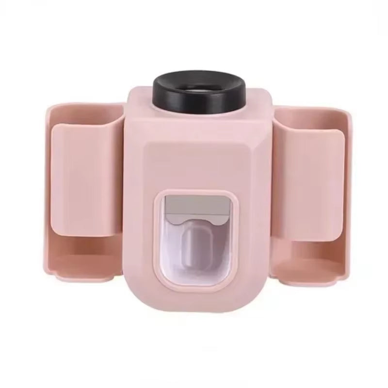 Double Hole Toothbrush Holder & Toothpaste Organizer – Punch-Free Wall Mount Bathroom Stand