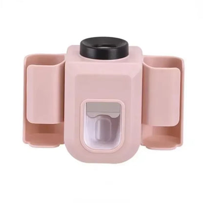 Double Hole Toothbrush Holder & Toothpaste Organizer – Punch-Free Wall Mount Bathroom Stand