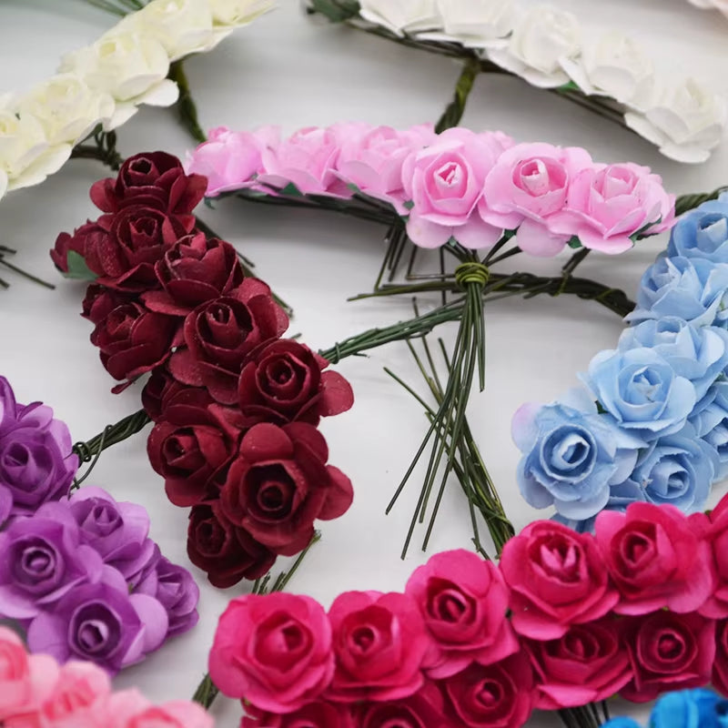 72Pcs/Lot 2CM Multicolor Paper Artificial Flowers Mini Rose Flower Head Wedding Bouquet Scrapbooking Party Home Decoration