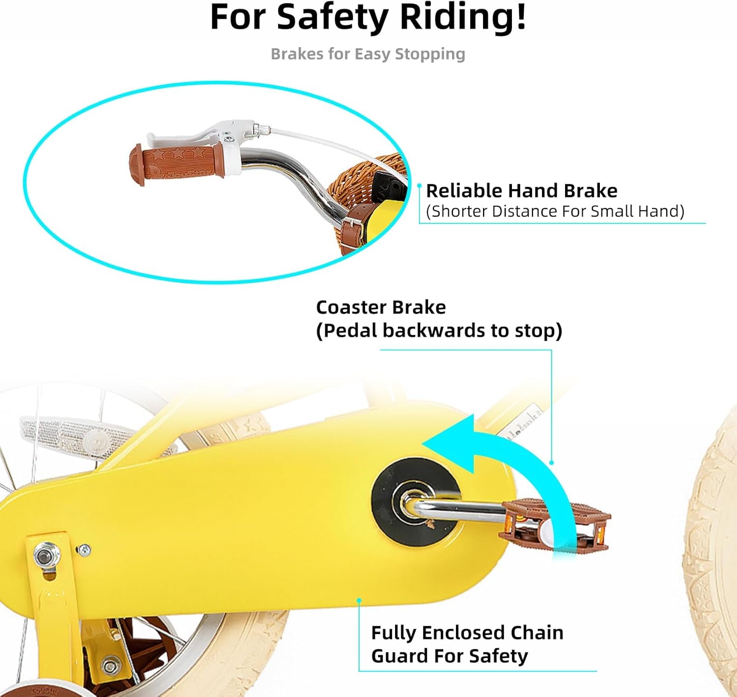 Retro Kids Bicycle with Training Wheels & Basket (12–20 Inch) for Ages 2–12 | Adjustable Steel Frame, Dual Brakes, Beginner-Friendly Ride – Yellow