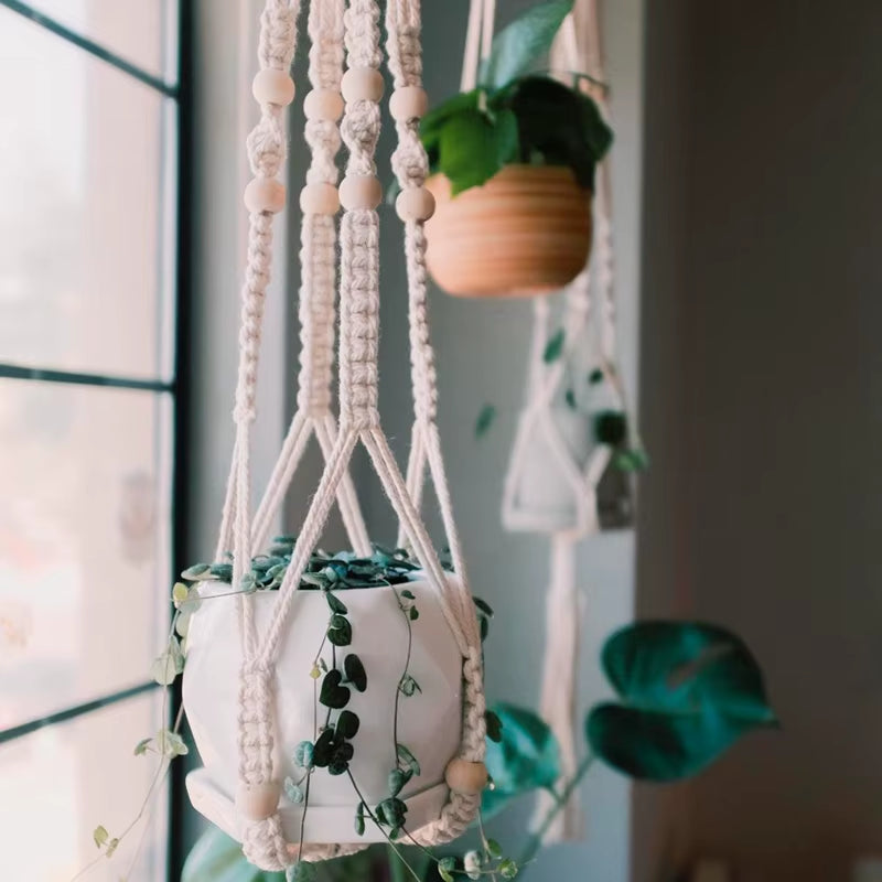 Handmade Flower Hanging Pot Rope Net Macrame Plant Hanger Flower Pot for Home Wall Decoration Courtyard Garden Planter Basket