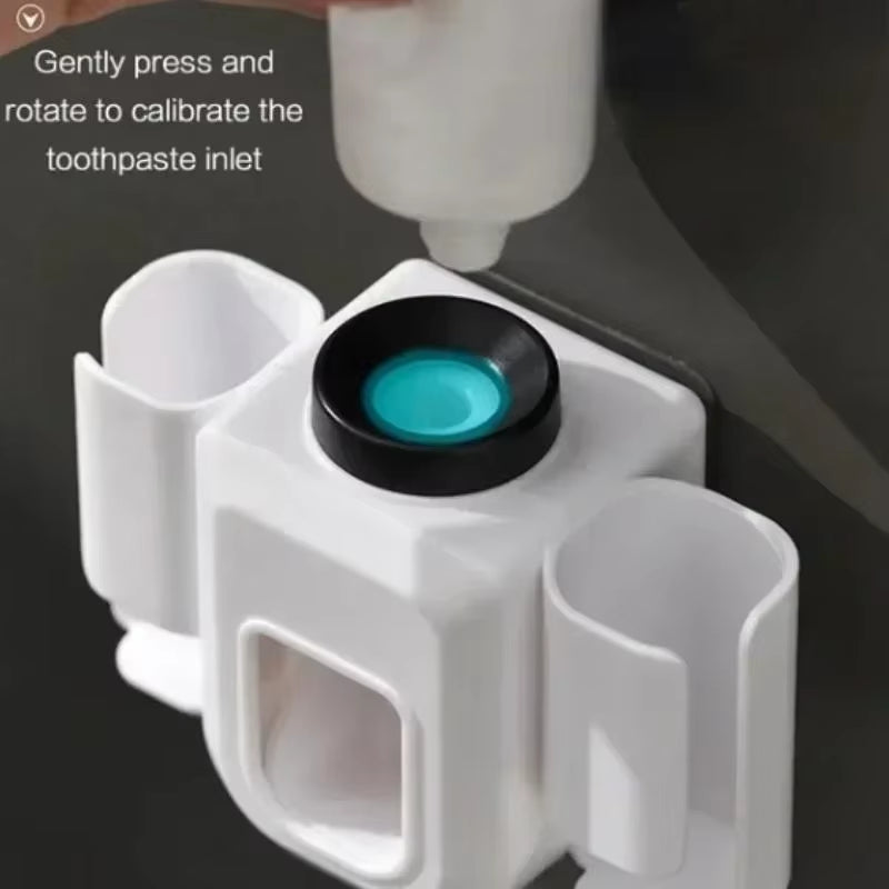 Double Hole Toothbrush Holder & Toothpaste Organizer – Punch-Free Wall Mount Bathroom Stand
