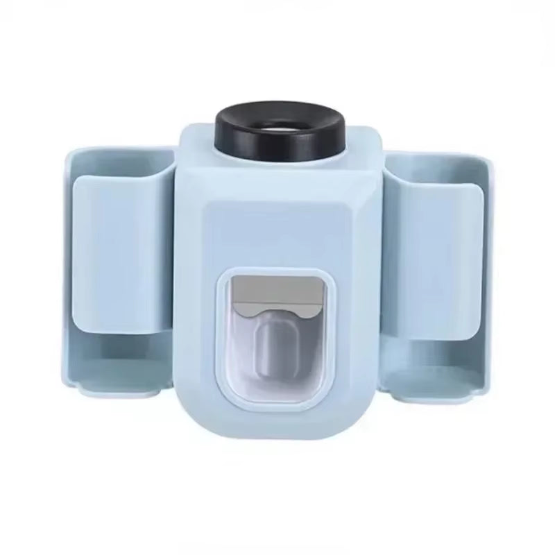 Double Hole Toothbrush Holder & Toothpaste Organizer – Punch-Free Wall Mount Bathroom Stand