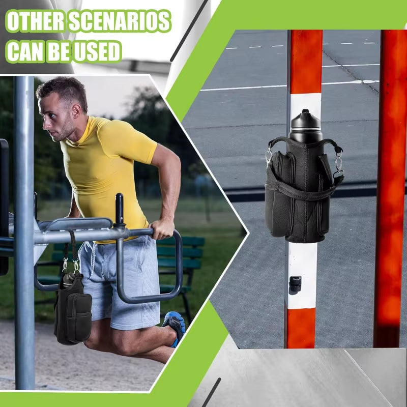 Magnetic Gym Water Bottle Holder with Phone Pocket and Adjustable Shoulder Strap – 6 Built-In Magnets, Universal Fit for 18–40oz Bottles, Unisex