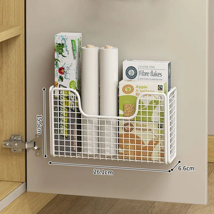 Punch-Free Kitchen Cabinet Storage Rack | Wall-Mounted Iron & Plastic Wrap Organizer for Cabinets, Bathroom & Refrigerator