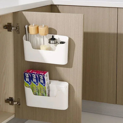 Wall-Mounted Adhesive Kitchen Storage Rack | Multifunctional Cabinet Door & Under Sink Organizer Shelf – Single or 2-Piece Set