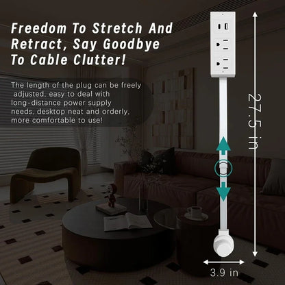 Rotates 180° Electrical Outlet Extender Adjustable Length Extension Cable US Plug Home Wall Desktop Ground Electric Socket