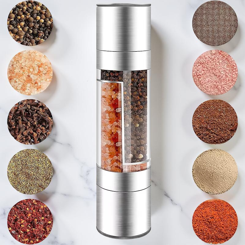 2-in-1 Salt & Pepper Grinder – Adjustable Stainless Steel Manual Spice Mill with Ceramic Grinding Core