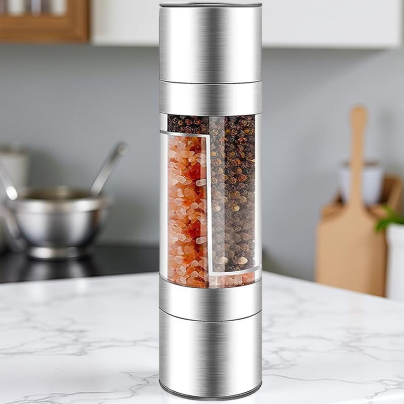 2-in-1 Salt & Pepper Grinder – Adjustable Stainless Steel Manual Spice Mill with Ceramic Grinding Core