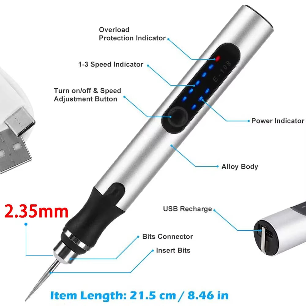 USB Cordless Rotary Tool Kit – Mini Wireless Engraving Drill for Wood, Metal, Glass, Jewelry DIY Projects