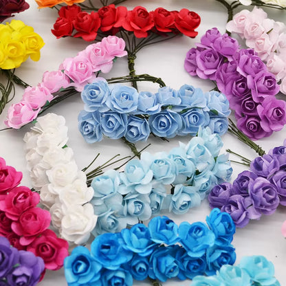 72Pcs/Lot 2CM Multicolor Paper Artificial Flowers Mini Rose Flower Head Wedding Bouquet Scrapbooking Party Home Decoration