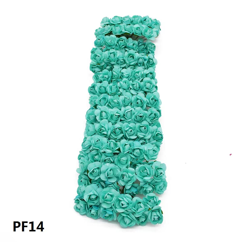 72Pcs/Lot 2CM Multicolor Paper Artificial Flowers Mini Rose Flower Head Wedding Bouquet Scrapbooking Party Home Decoration