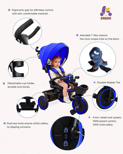 7-in-1 Grow-With-Me Toddler Tricycle Stroller for Ages 18 Months–5 Years with Rotatable Seat, Adjustable Push Handle, Folding Design, Canopy & Cup Holder – Blue