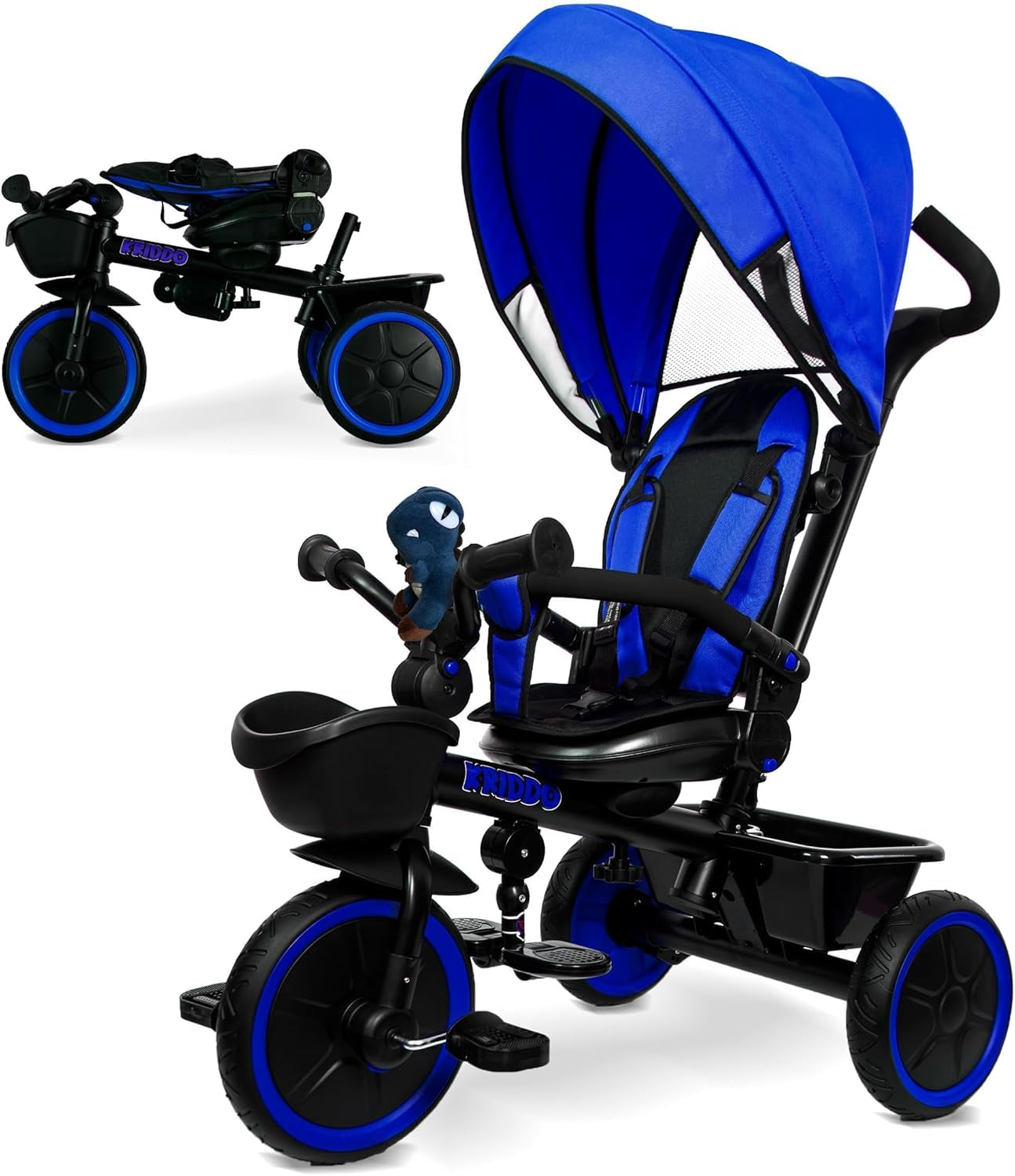 7-in-1 Grow-With-Me Toddler Tricycle Stroller for Ages 18 Months–5 Years with Rotatable Seat, Adjustable Push Handle, Folding Design, Canopy & Cup Holder – Blue