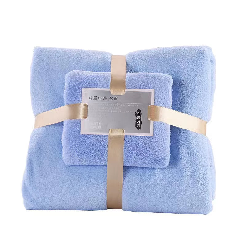 2PC Bath Towels Set Super Soft Highly Absorbent Quick-Drying Coral Velvet Bath Towel for Adults Hotel & Spa Use