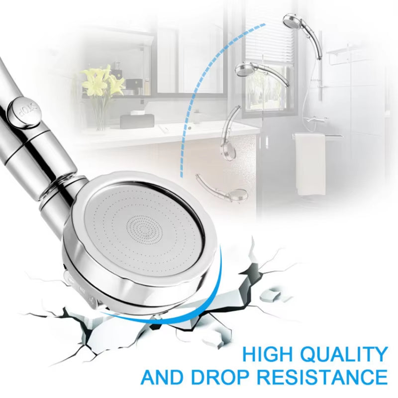 3-Mode High-Pressure Handheld Shower Head – Water-Saving Chrome Finish with One-Key Stop Button & Hose