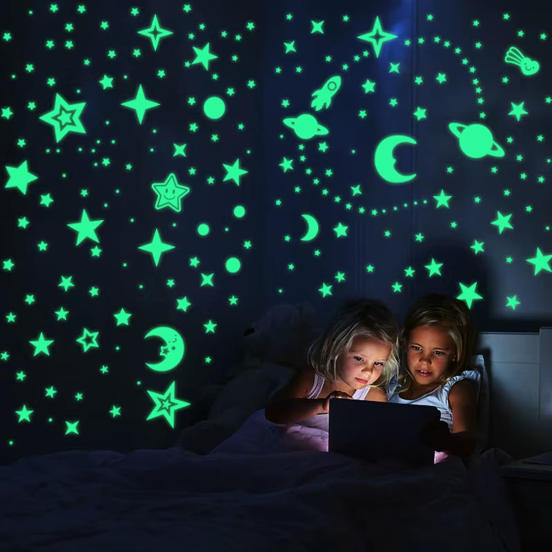 Luminous 3D Stars Dots Wall Sticker for Kids Room Bedroom Home Decoration Glow in the Dark Moon Decal Fluorescent DIY Stickers
