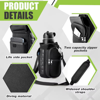 Magnetic Gym Water Bottle Holder with Phone Pocket and Adjustable Shoulder Strap – 6 Built-In Magnets, Universal Fit for 18–40oz Bottles, Unisex