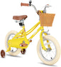 Retro Kids Bicycle with Training Wheels & Basket (12–20 Inch) for Ages 2–12 | Adjustable Steel Frame, Dual Brakes, Beginner-Friendly Ride – Yellow